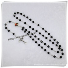 Section Black Glass Bead Chain Rosary, 6mm Bead Hand Make Rosary, Christian Rosary (IO-cr188)